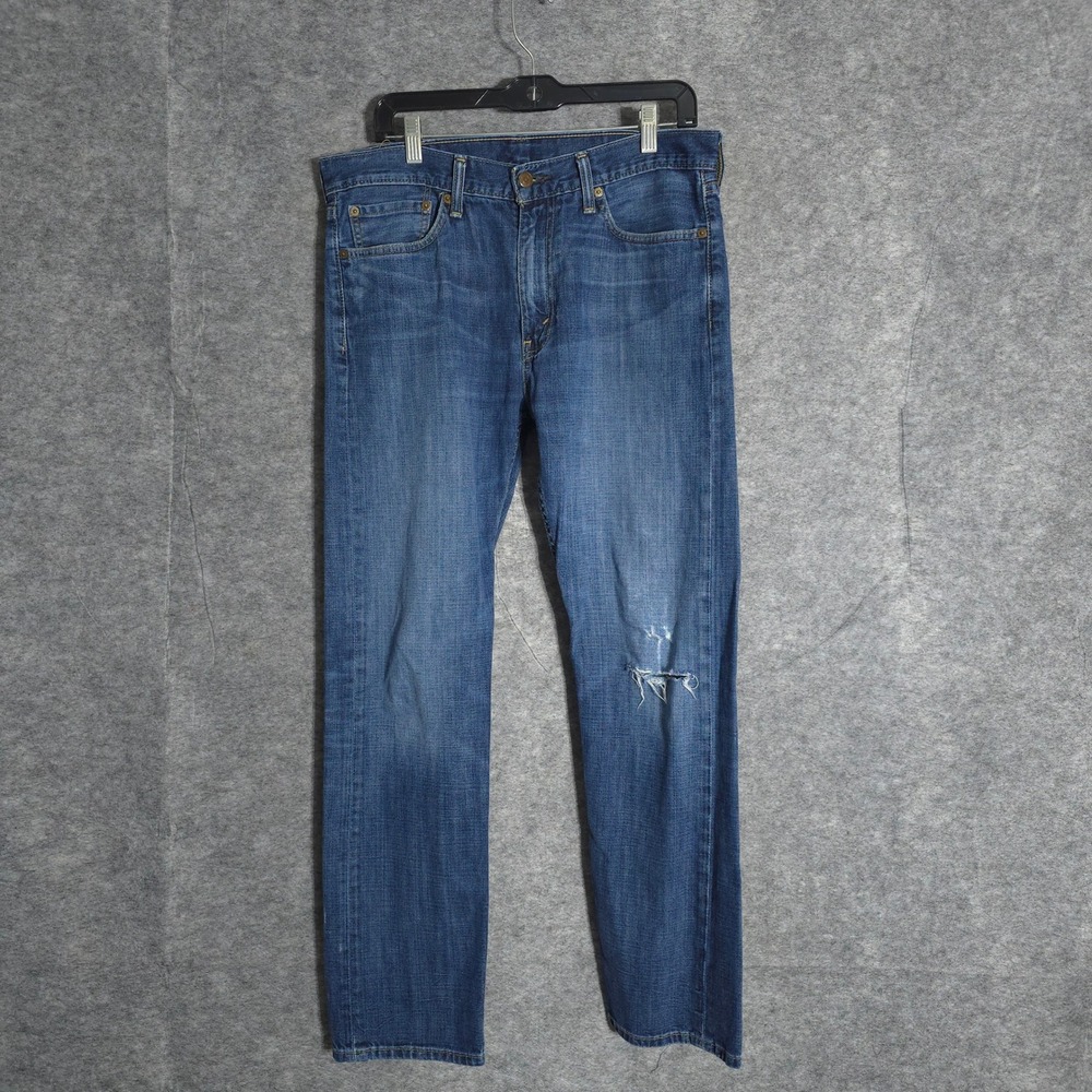 Levi's 513 Jeans Mens 34x32 Blue‎ Slim Straight Distressed Denim 08513-0242